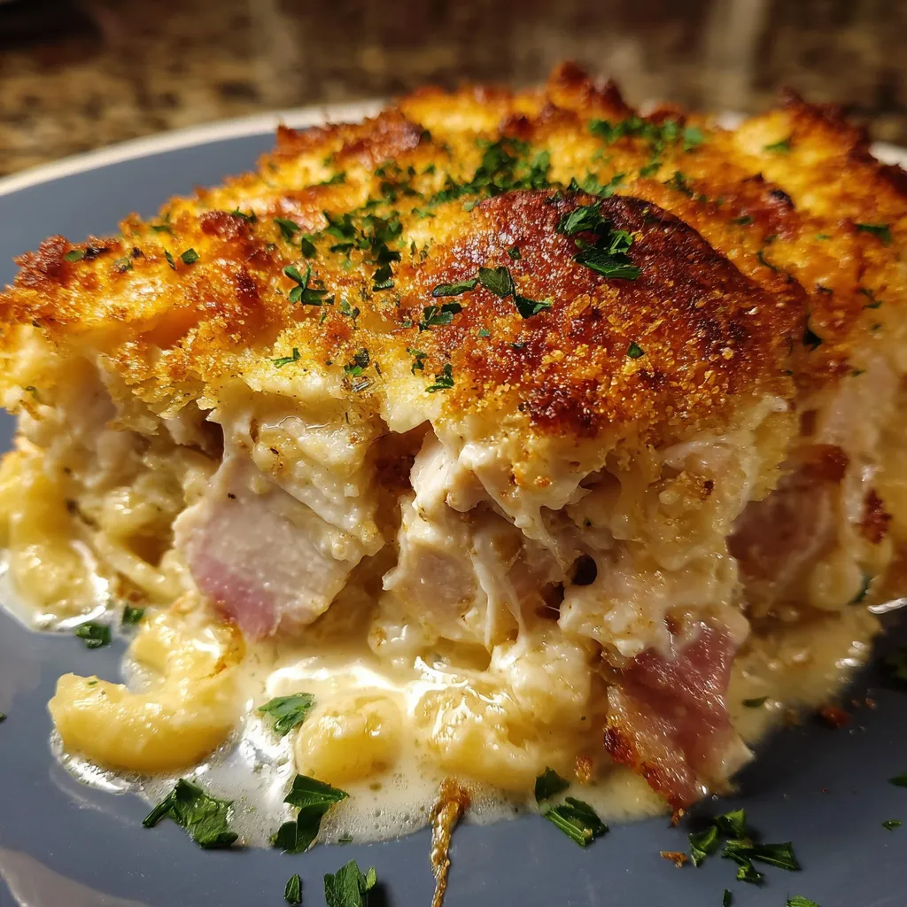 Ultimate Chicken Cordon Bleu Casserole with Swiss Cheese and Honey Dijon Sauce - main view