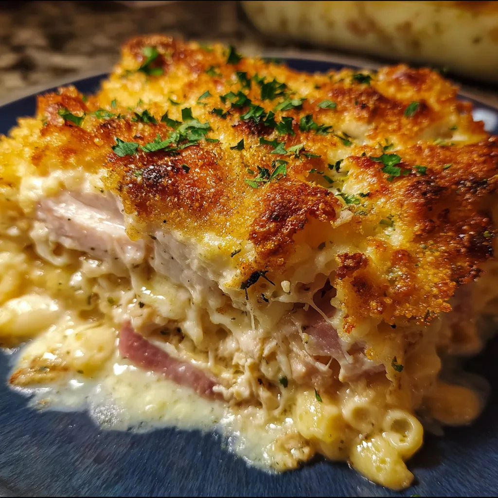 Ultimate Chicken Cordon Bleu Casserole with Swiss Cheese and Honey Dijon Sauce - secondary view