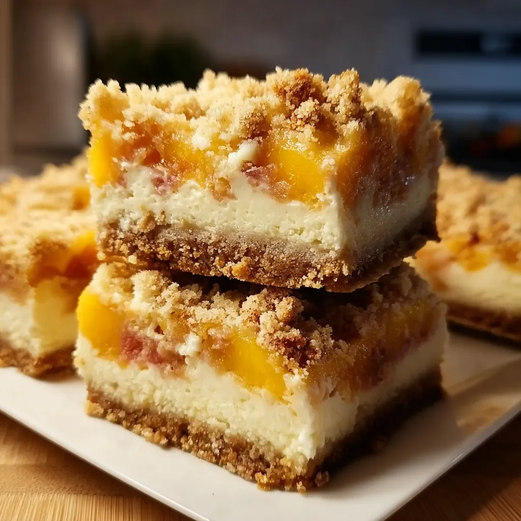 Ultimate Peach Cobbler Cheesecake Bars with Cinnamon Crumb and Fresh Fruit
