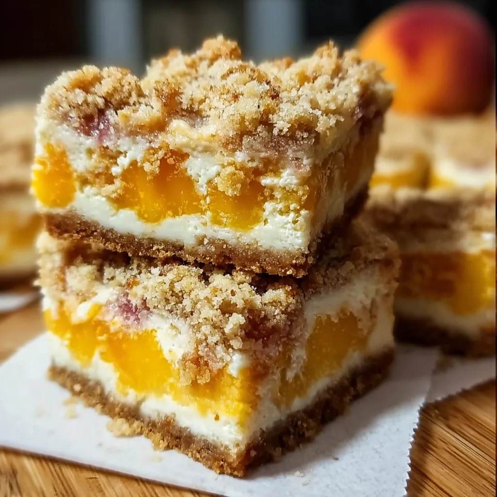 Ultimate Peach Cobbler Cheesecake Bars with Cinnamon Crumb and Fresh Fruit - tertiary view