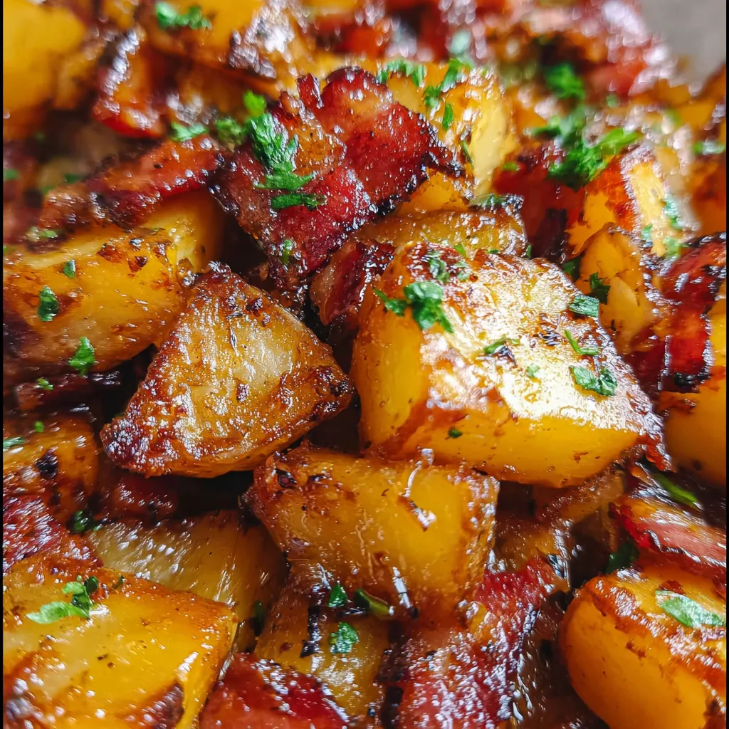 Crispy Honey Bacon Roasted Potatoes with Caramelized Glaze and Fresh Herbs - secondary view