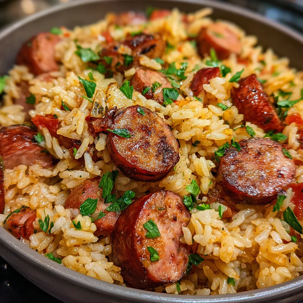 One-Pot Smoked Sausage and Rice Dinner with Bell Peppers and Onions - secondary view