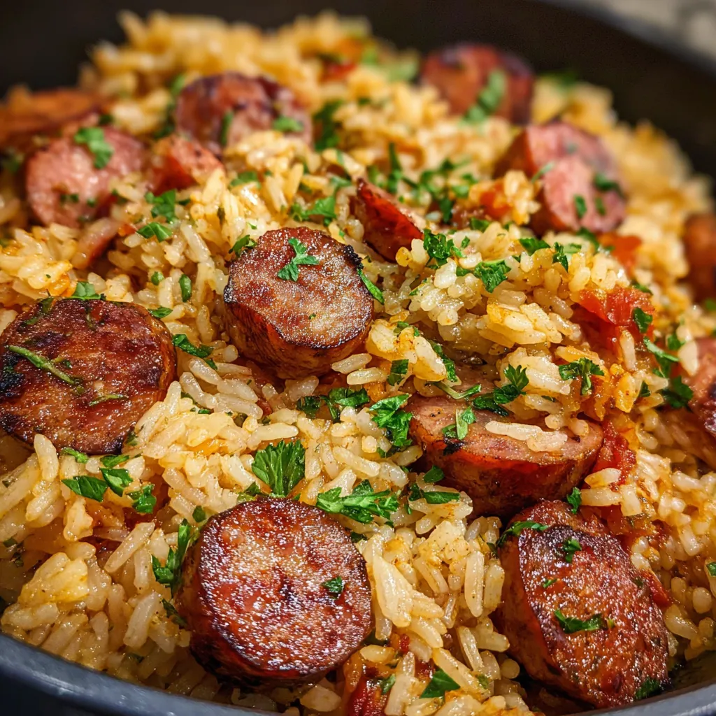 One-Pot Smoked Sausage and Rice Dinner with Bell Peppers and Onions - tertiary view