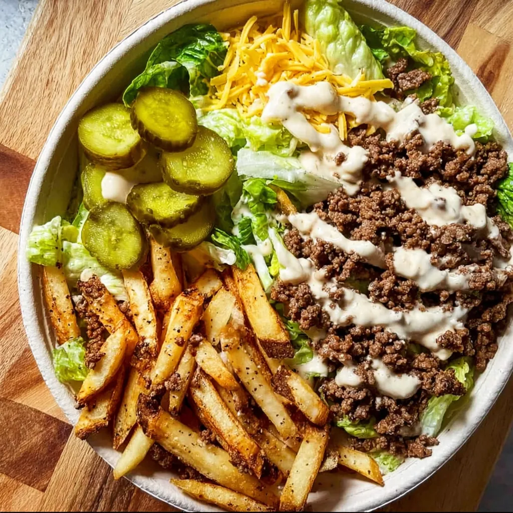 Ultimate Loaded Burger Bowl with Seasoned Ground Beef and Fresh Toppings