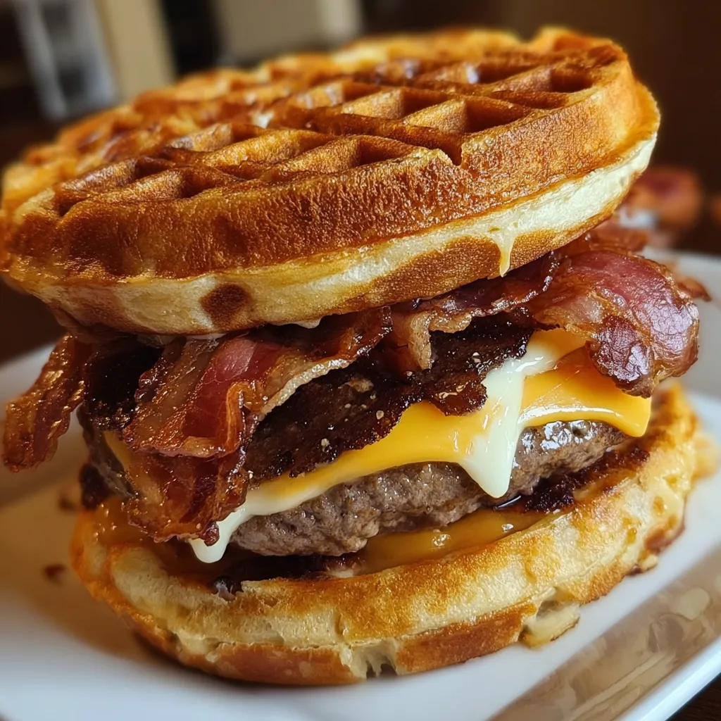 Ultimate Waffle Bacon Cheeseburger - Savory Sweet Breakfast-Dinner Fusion Paradise Experience - main view