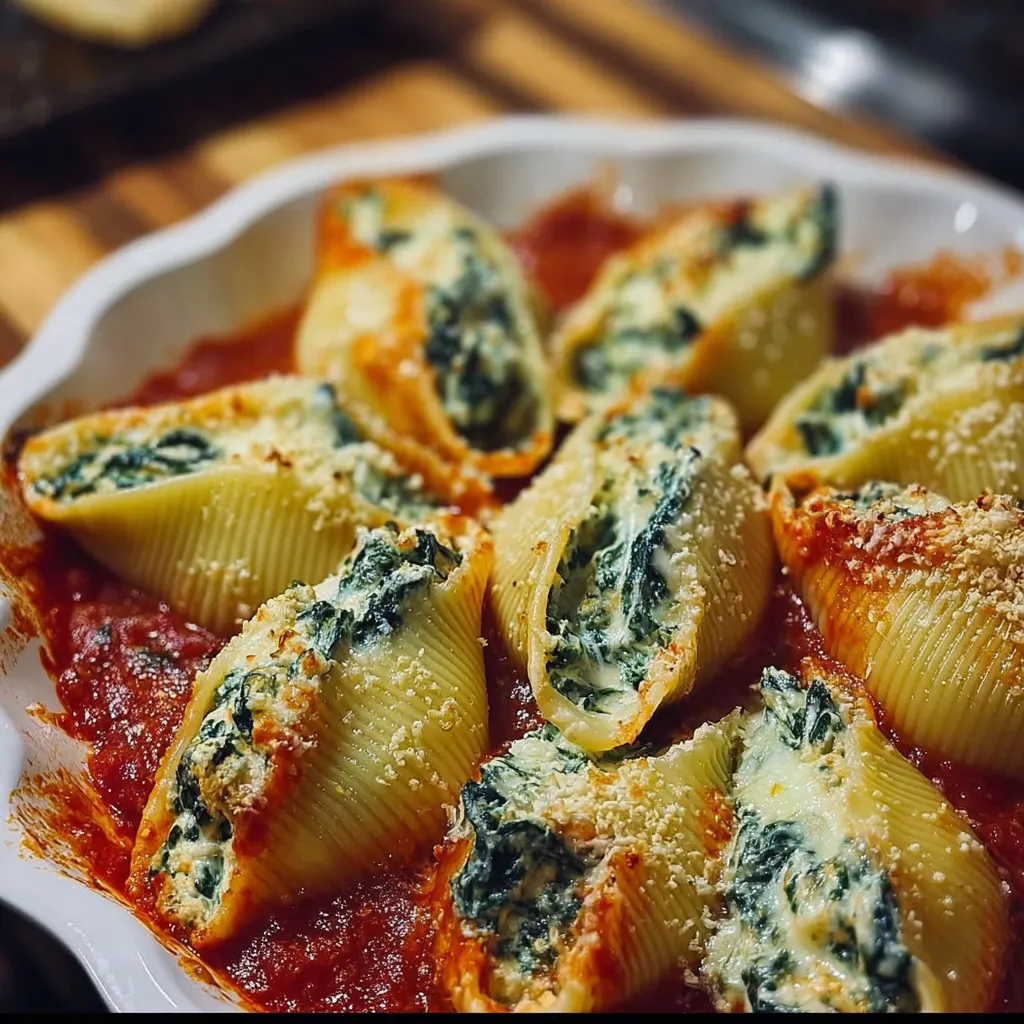 Classic Italian Spinach and Ricotta Stuffed Shells with Rich Marinara Sauce - tertiary view