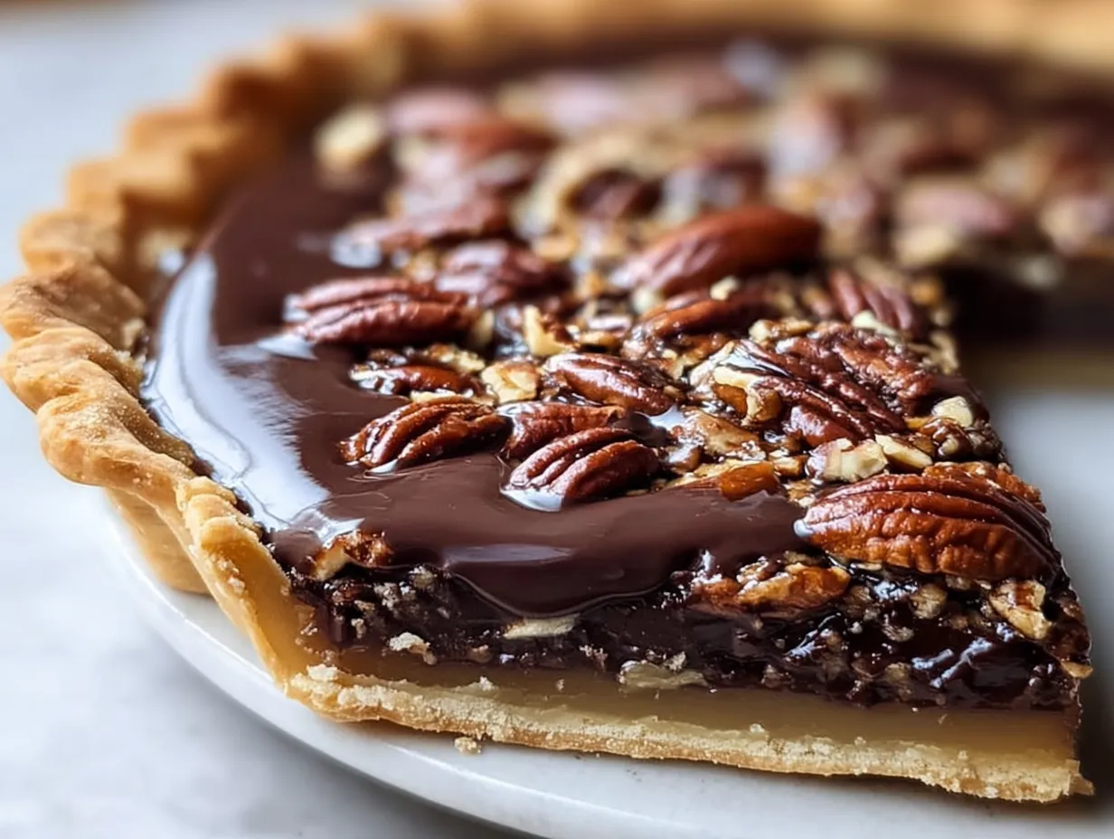 Ultimate Glossy Texas Chocolate Pecan Pie with Rich Filling and Buttery Crust - secondary view
