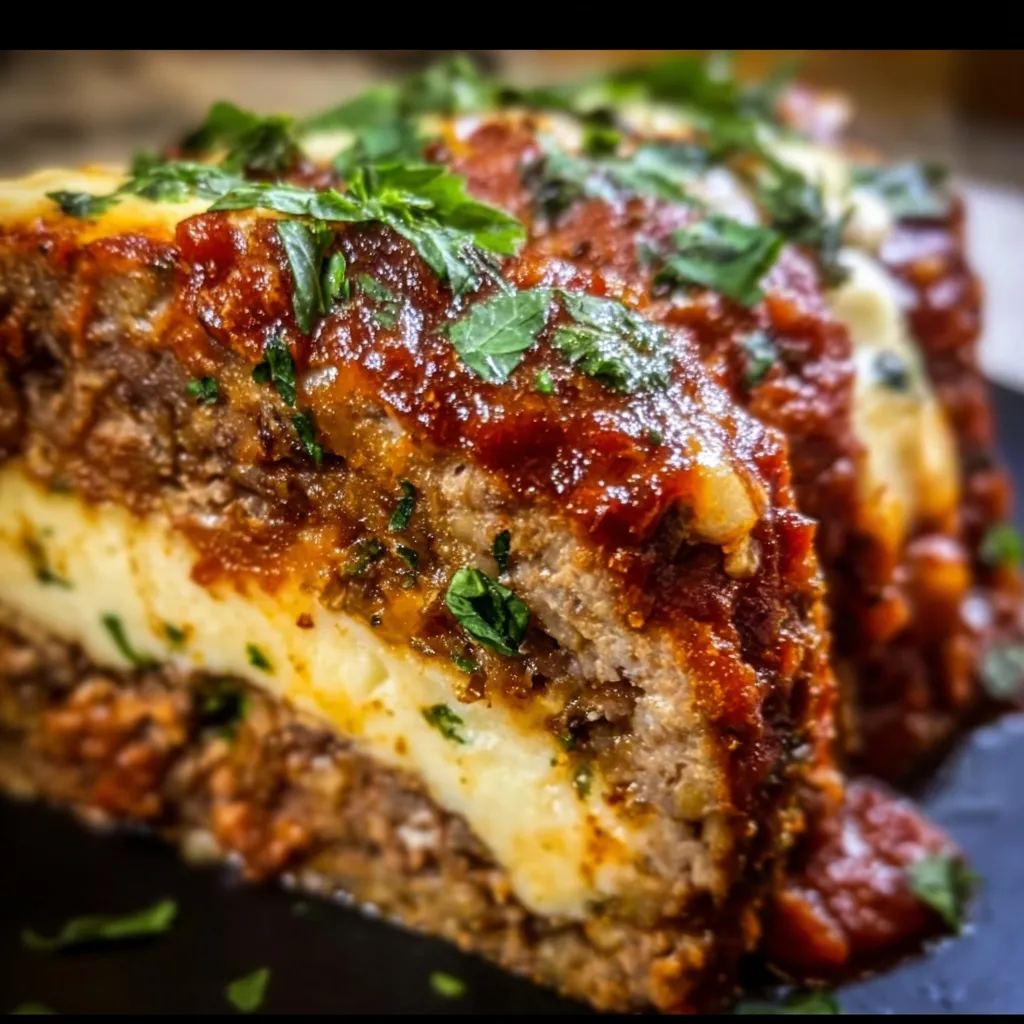 Stuffed Italian Meatloaf with Mozzarella and Herb Filling and Marinara Glaze - secondary view