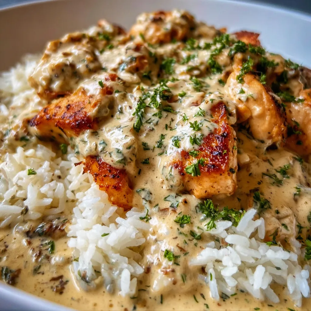Creamy Smothered Chicken and Rice with Rich Gravy and Tender Vegetables