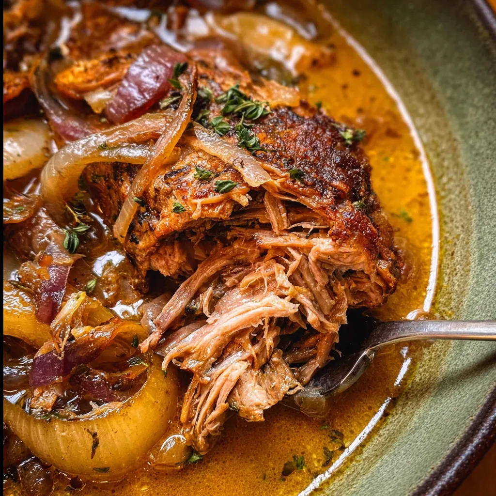 Slow-Braised Apple Cider Pork Shoulder with Caramelized Onions and Fresh Herbs - tertiary view