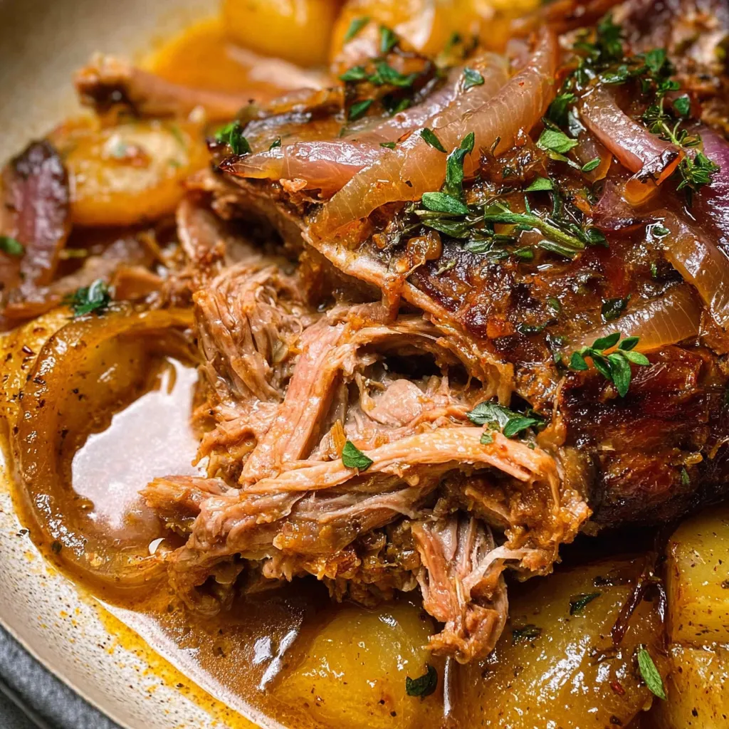 Slow-Braised Apple Cider Pork Shoulder with Caramelized Onions and Fresh Herbs - secondary view