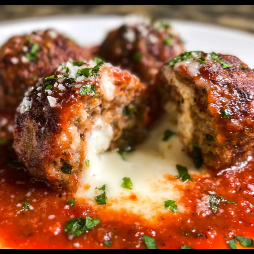 Mozzarella Stuffed Meatballs with Melted Cheese Center and Italian Herb Coating - main view