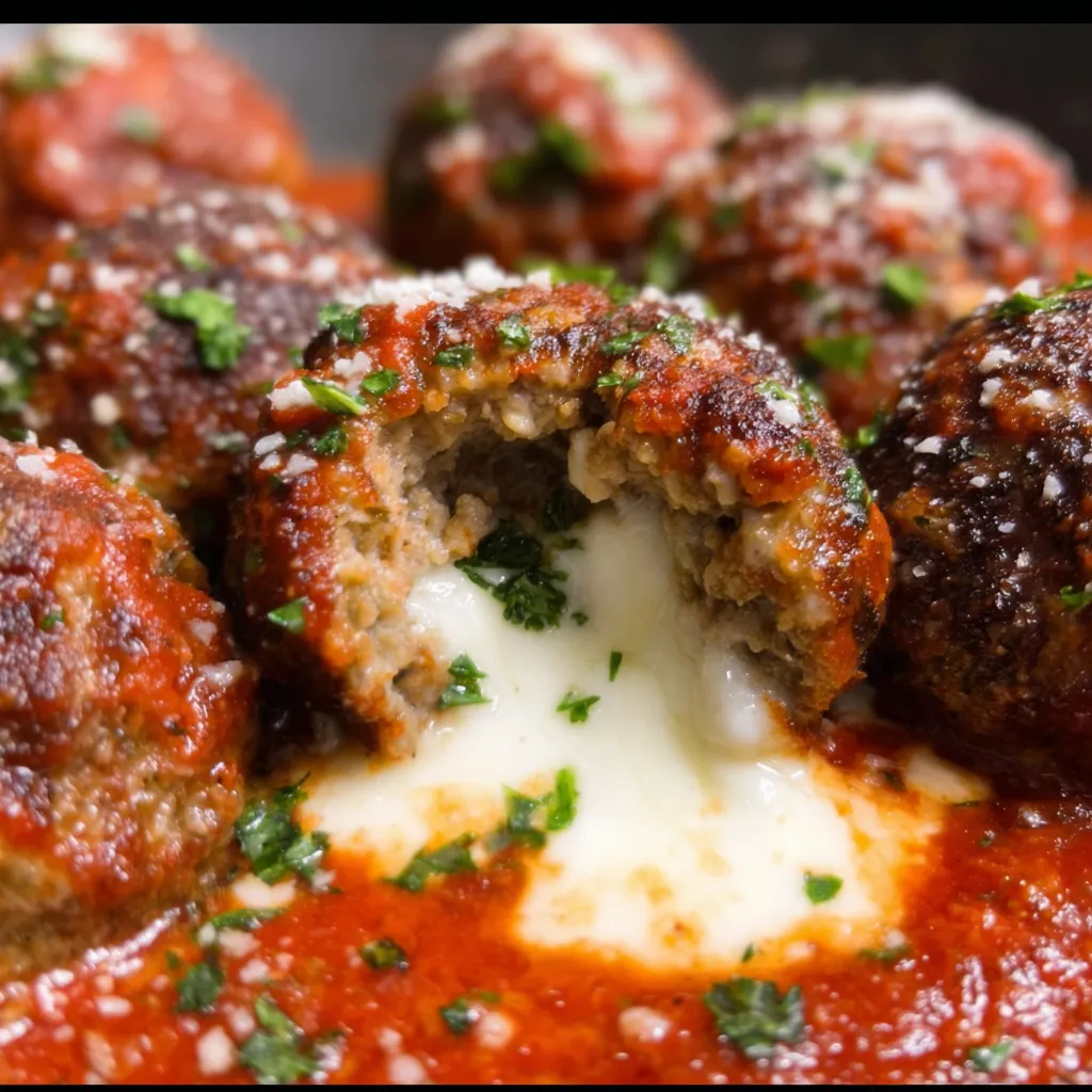 Mozzarella Stuffed Meatballs with Melted Cheese Center and Italian Herb Coating - tertiary view