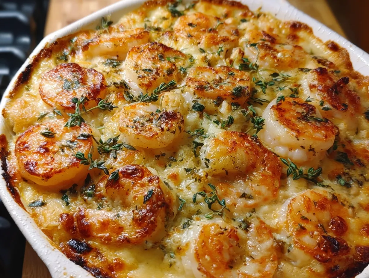 Creamy Shrimp and Rice Casserole with Cheese and Fresh Herb Topping - secondary view