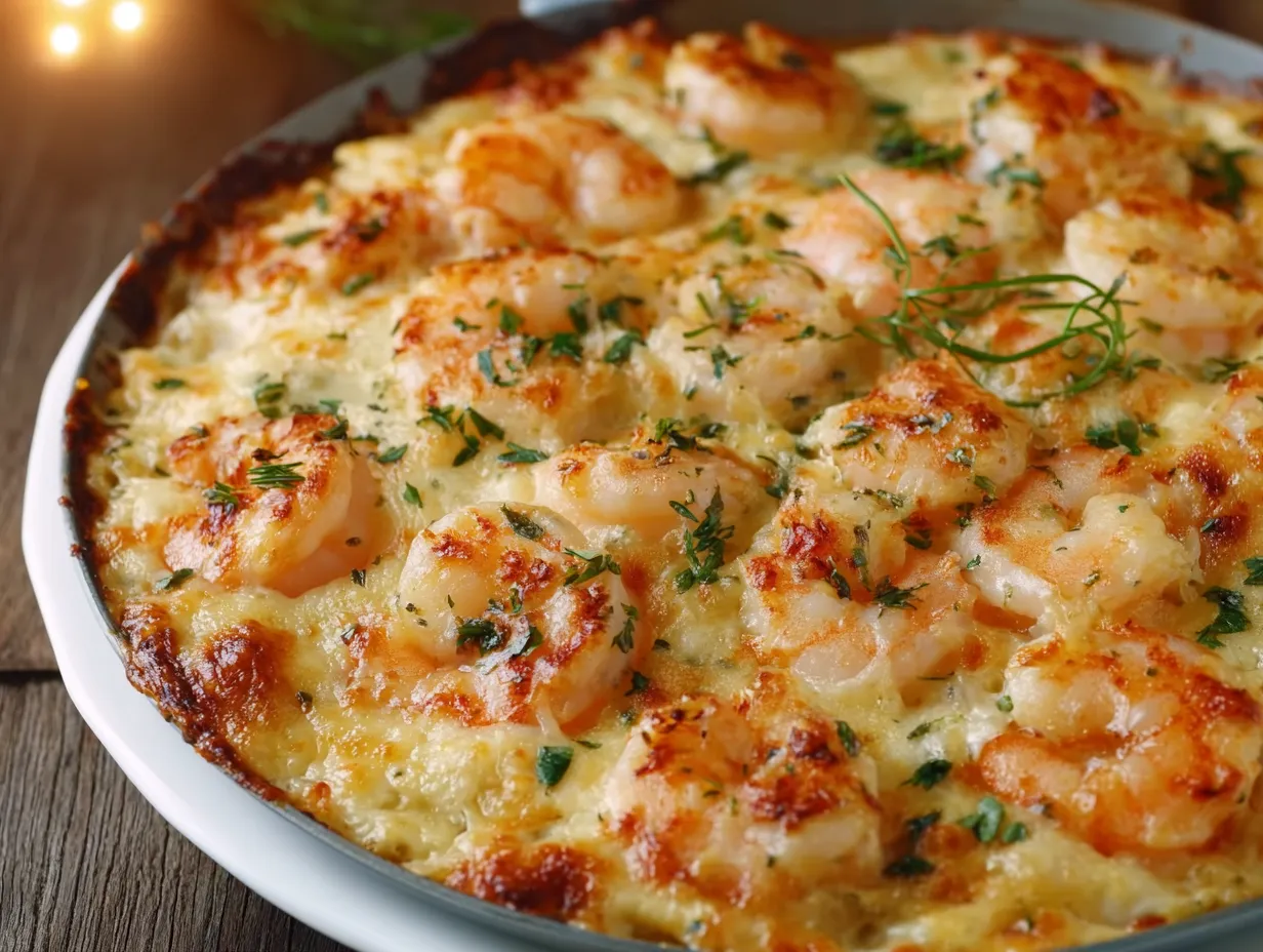 Creamy Shrimp and Rice Casserole with Cheese and Fresh Herb Topping - tertiary view