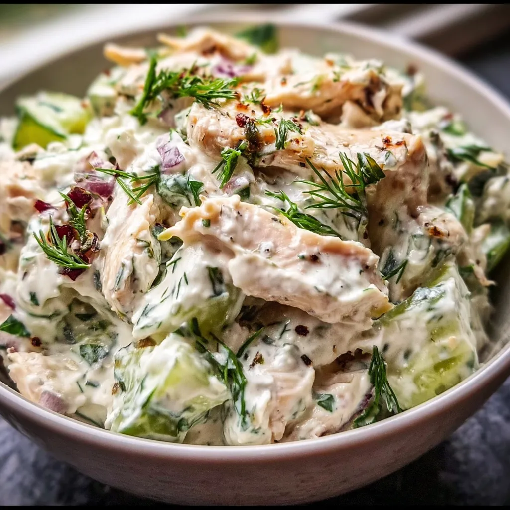 Mediterranean Tzatziki Chicken Salad with Fresh Herbs and Crisp Vegetables - main view