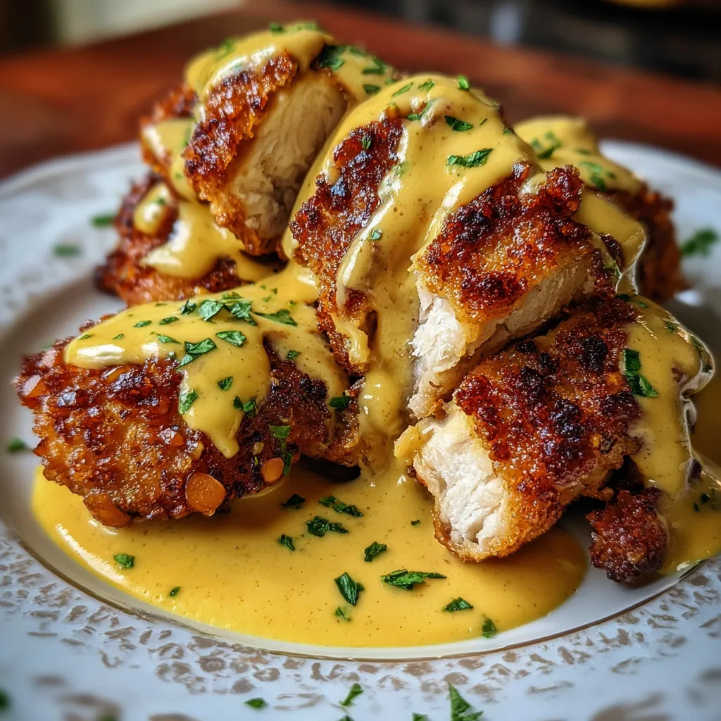 Crispy Pretzel-Crusted Chicken Breasts with Creamy Mustard-Cheddar Sauce - secondary view