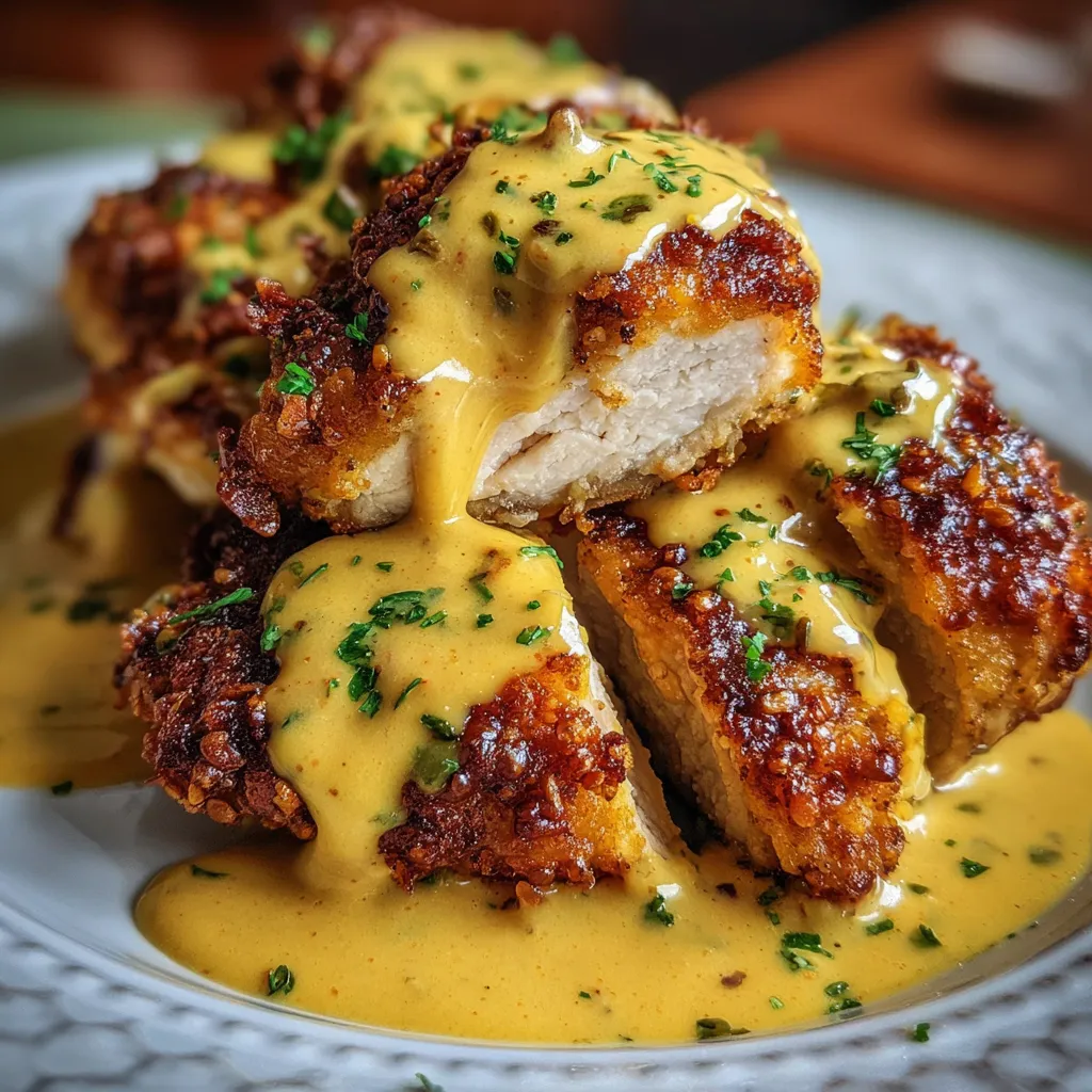 Crispy Pretzel-Crusted Chicken Breasts with Creamy Mustard-Cheddar Sauce - tertiary view