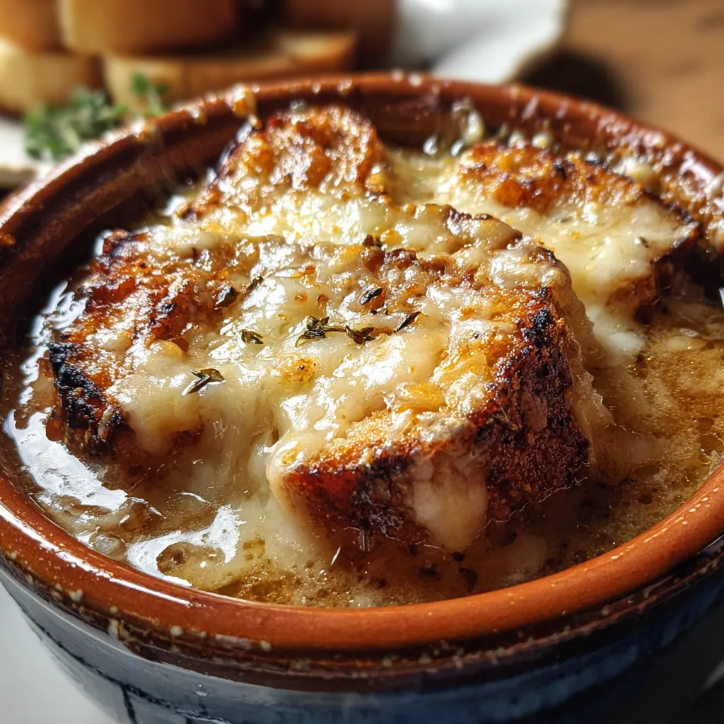 Classic French Onion Soup with Caramelized Onions and Gruyère Cheese Crust
