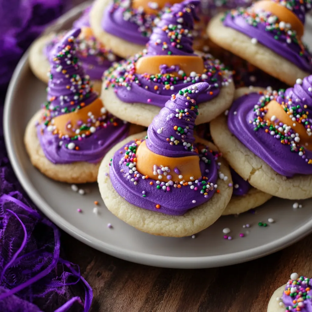 Perfectly Styled Witch Hat Halloween Cookies with Dark Chocolate and Orange Accents