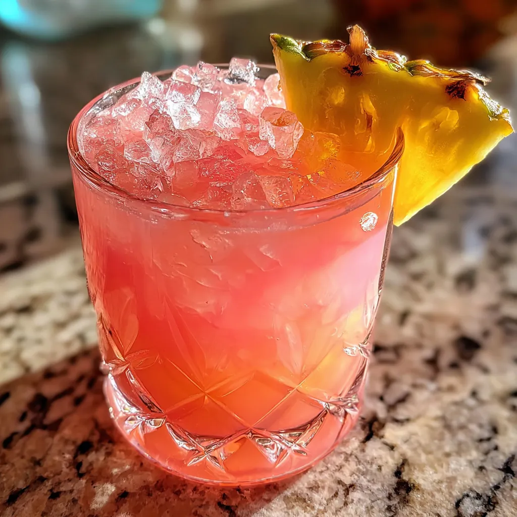 Tropical Pink Coconut Rum Punch with Fresh Pineapple and Grenadine - main view