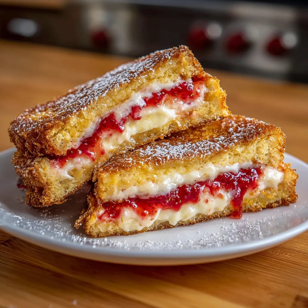 Decadent Fried Strawberry Cheesecake Sandwich with Crispy Golden Coating and Fresh Berries - secondary view