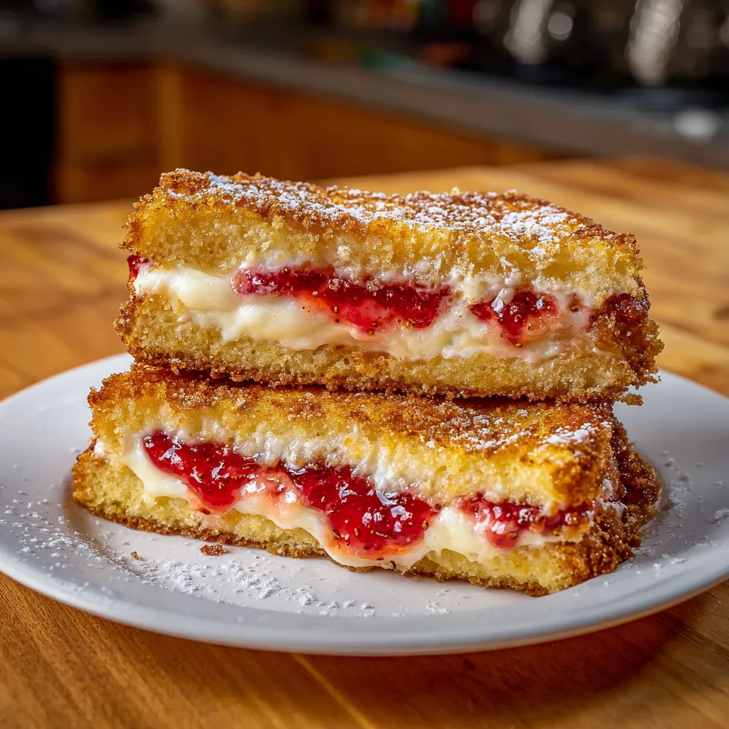 Decadent Fried Strawberry Cheesecake Sandwich with Crispy Golden Coating and Fresh Berries - tertiary view