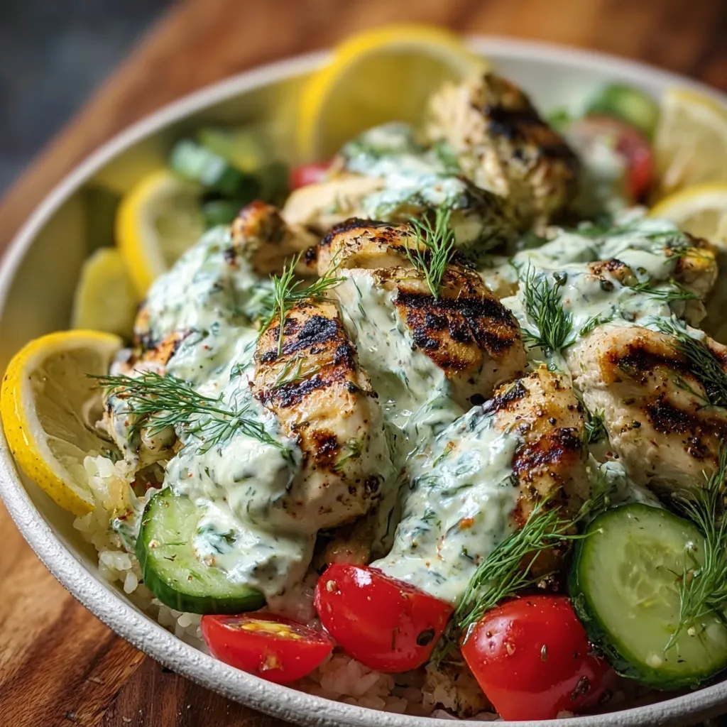 Fresh Mediterranean Lemon-Dill Chicken Bowls with Greek-Inspired Vegetables and Herbs - secondary view