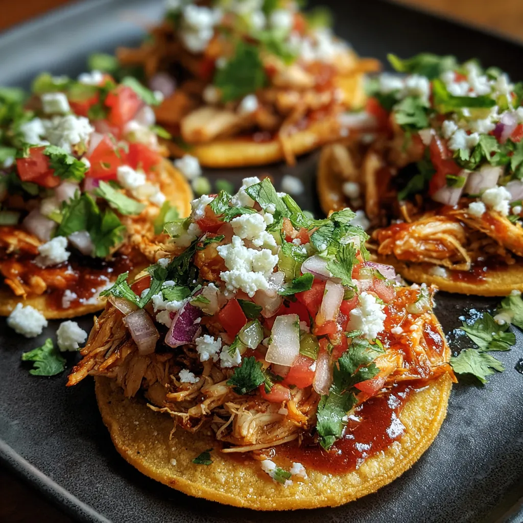 Authentic Mexican Rotisserie Chicken Tostadas with Fresh Toppings and Creamy Avocado Sauce - tertiary view