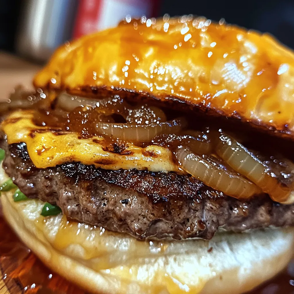 Ultimate Caramelized Onion Gourmet Burger with Premium Beef and Artisan Toppings