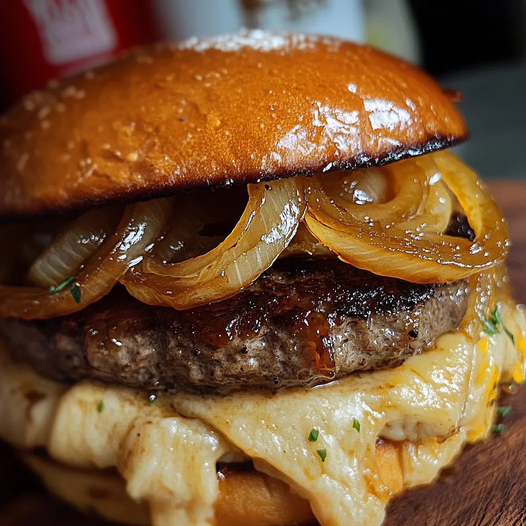 Ultimate Caramelized Onion Gourmet Burger with Premium Beef and Artisan Toppings - tertiary view