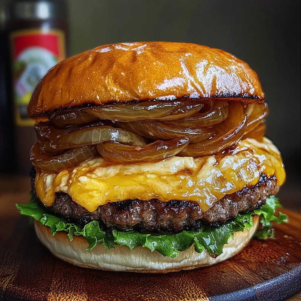 Ultimate Caramelized Onion Gourmet Burger with Smoky Bacon and Artisan Toppings - secondary view