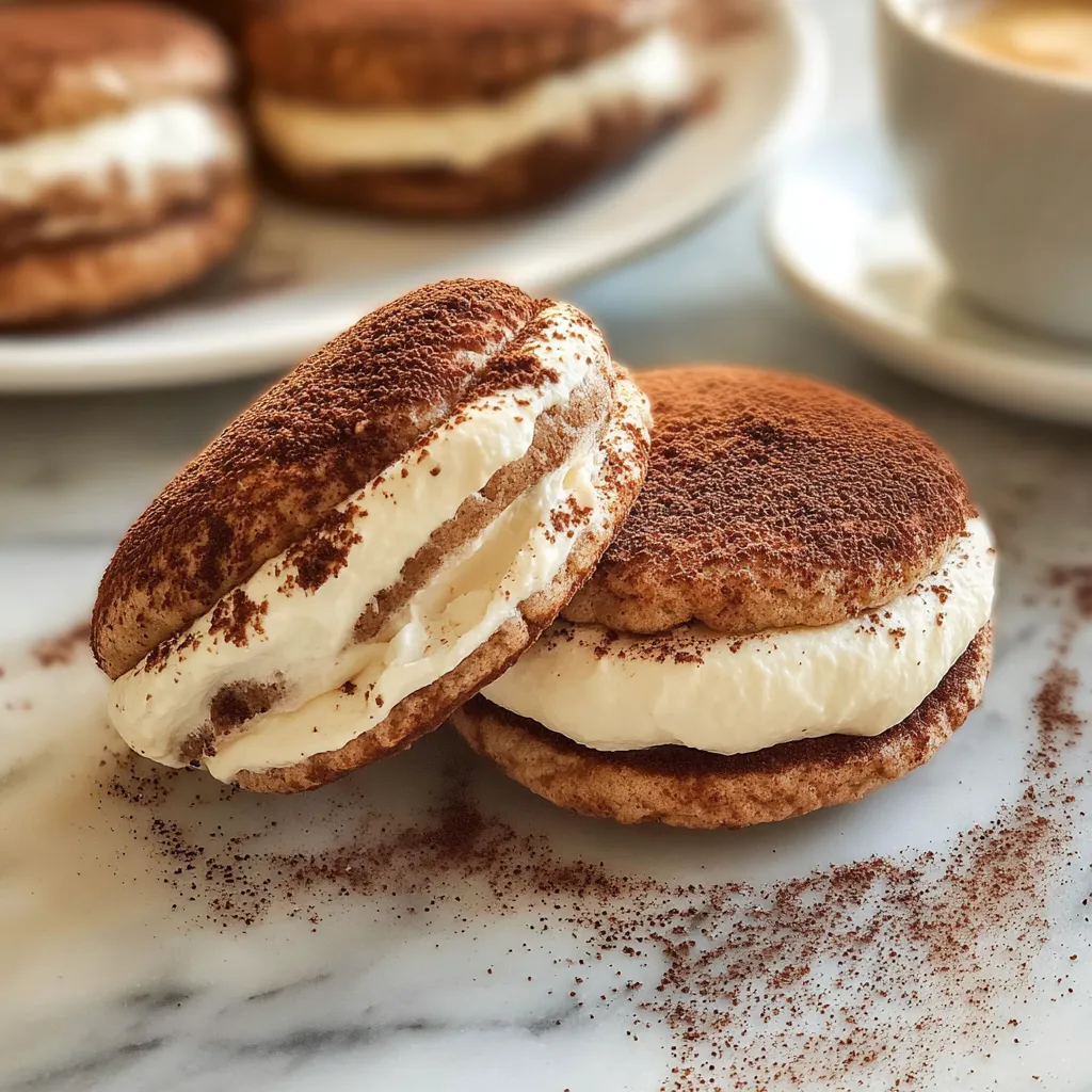 Elegant Tiramisu Sandwich Cookies with Mascarpone Coffee Cream Filling - tertiary view