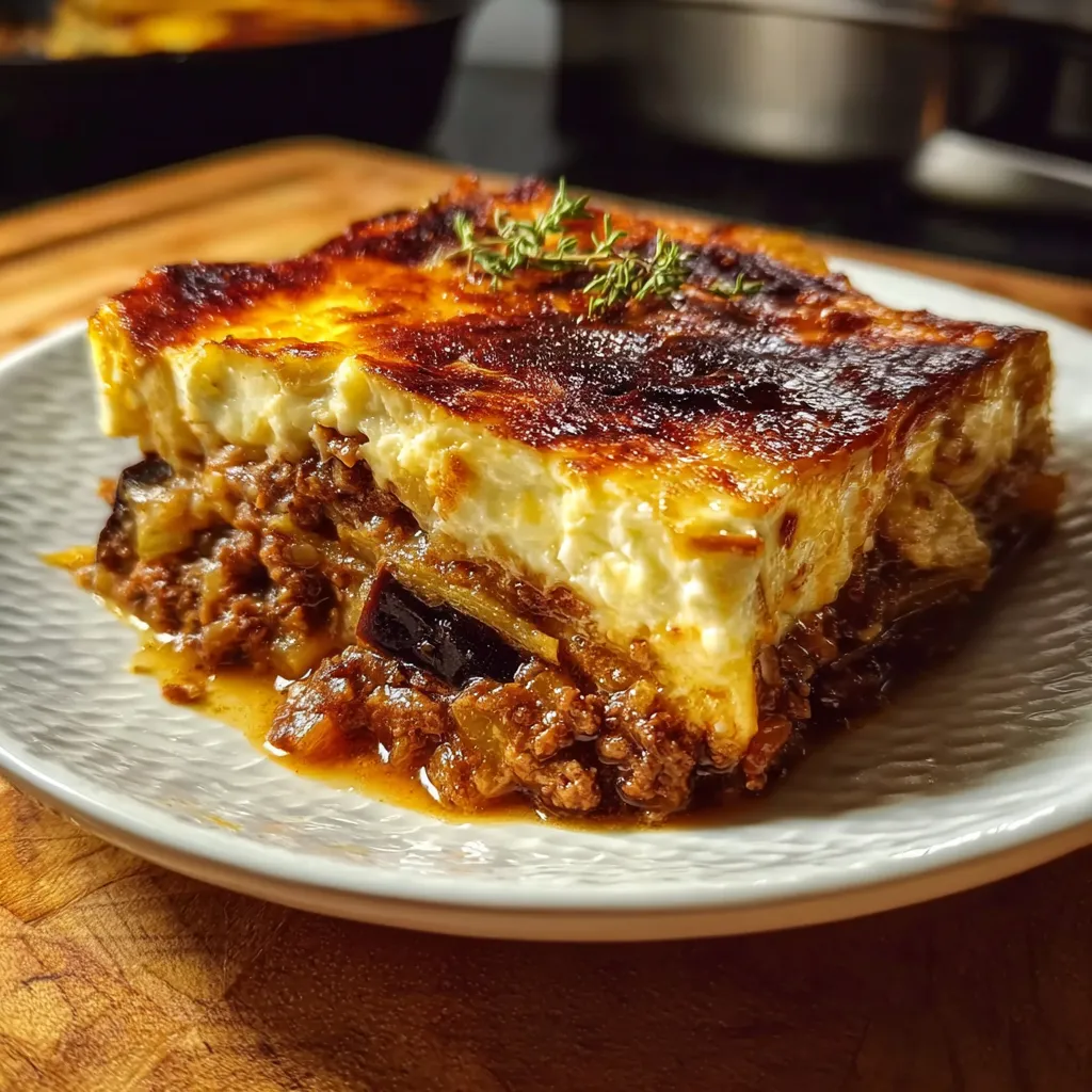 Traditional Greek Moussaka with Layers of Eggplant and Rich Béchamel Sauce - secondary view