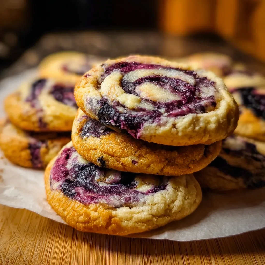 Decadent Blueberry Cheesecake Swirl Cookies with Cream Cheese Filling - tertiary view