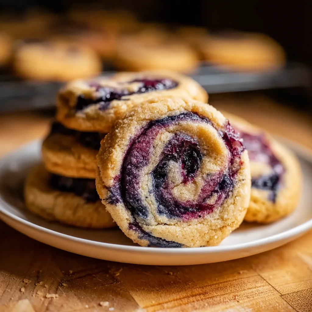 Decadent Blueberry Cheesecake Swirl Cookies with Cream Cheese Filling - secondary view