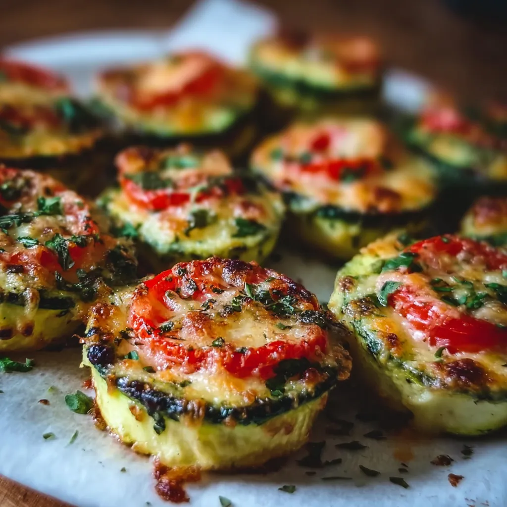 Crispy Cheesy Zucchini and Tomato Bites with Herbs and Parmesan Crust - main view