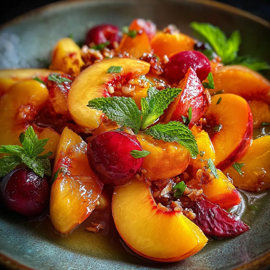Summer Peach Fruit Salad with Honey Lime Dressing and Fresh Mint - tertiary view