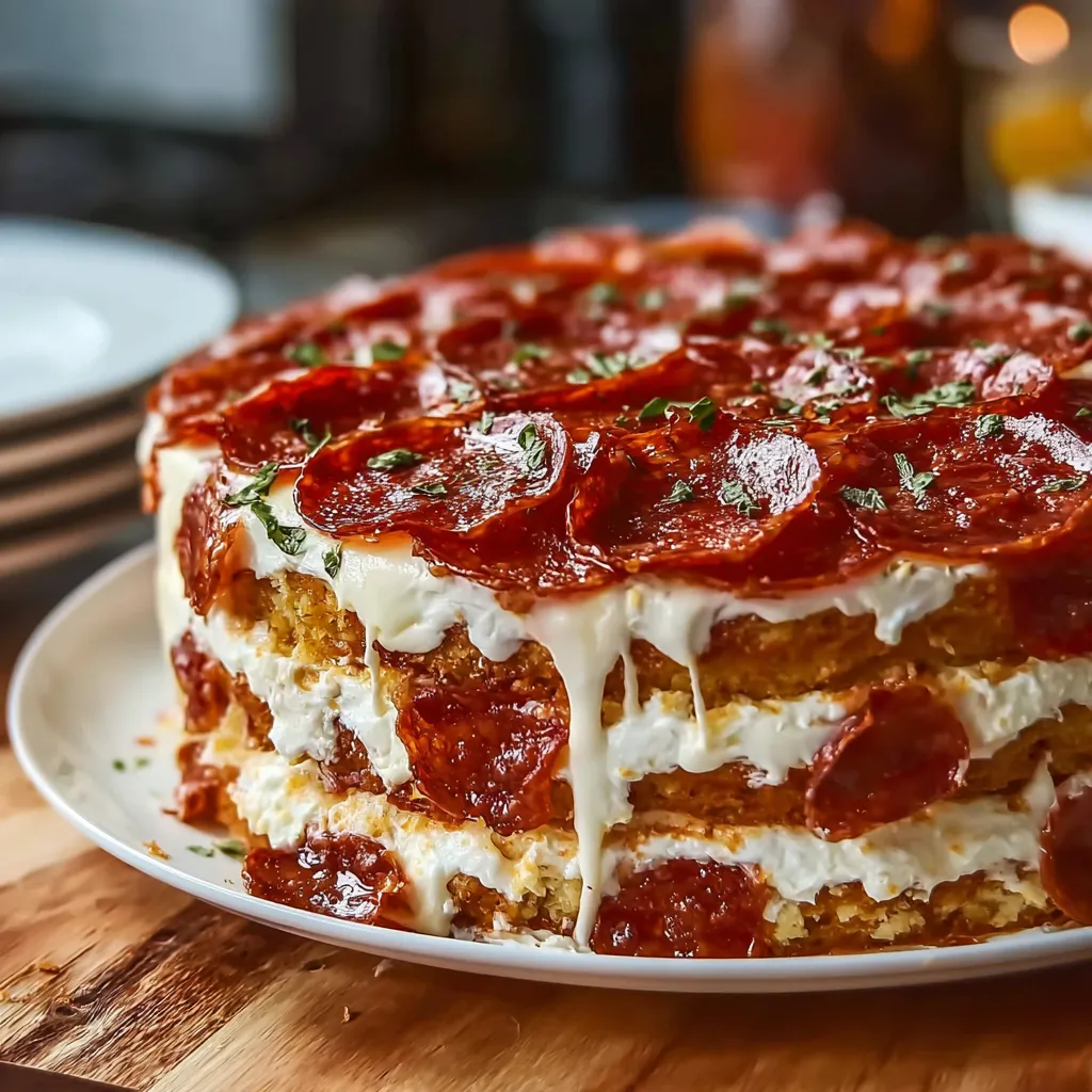 Ultimate Pepperoni Pizza Layer Cake with Savory Cheese Frosting and Italian Flavors - secondary view