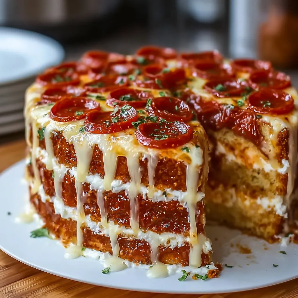 Ultimate Pepperoni Pizza Layer Cake with Savory Cheese Frosting and Italian Flavors - tertiary view