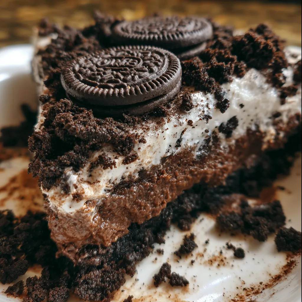 Ultimate Oreo Dirt Pie with Chocolate Pudding and Whipped Cream Layers