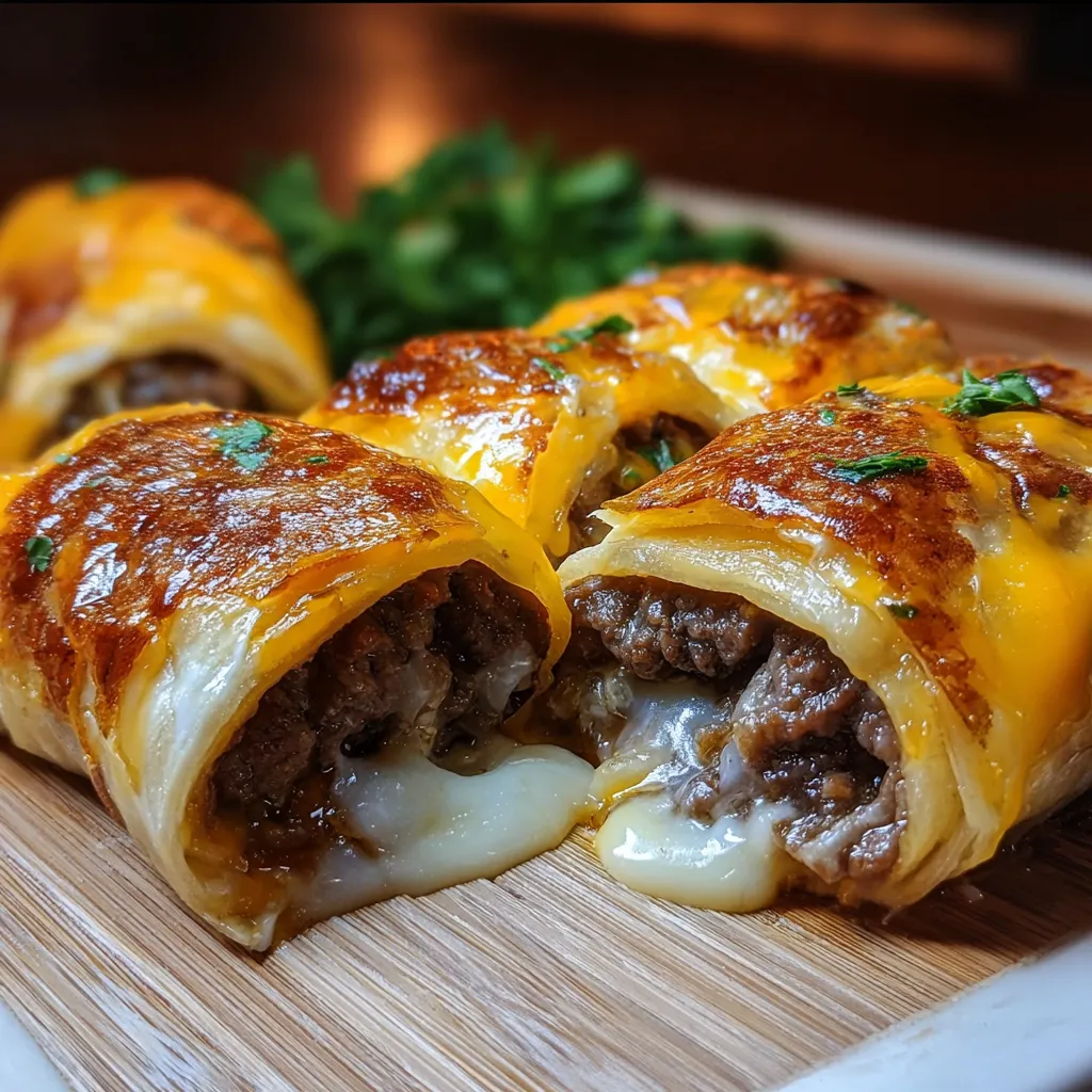 Ultimate Garlic Butter Beef Cheeseburger Rollups with Golden Crispy Coating - tertiary view