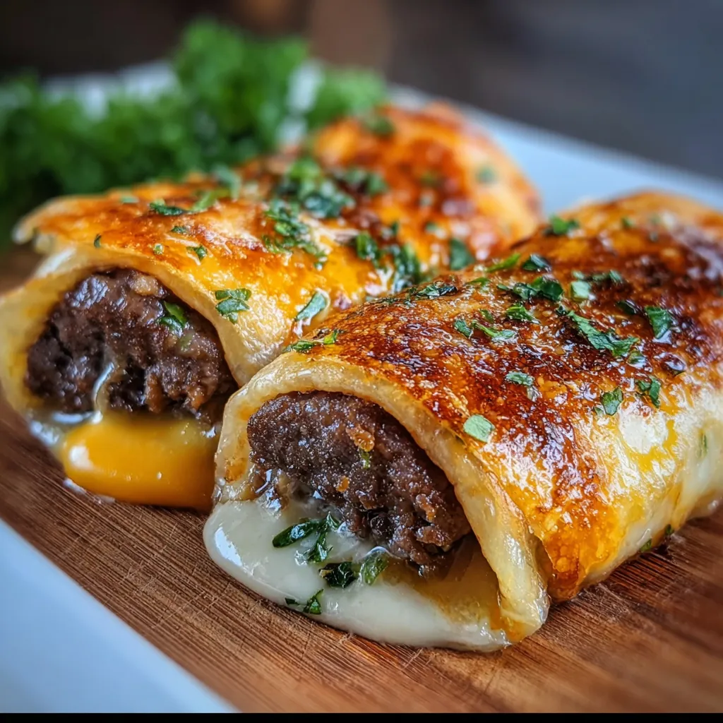 Ultimate Garlic Butter Beef Cheeseburger Rollups with Golden Crispy Coating - secondary view