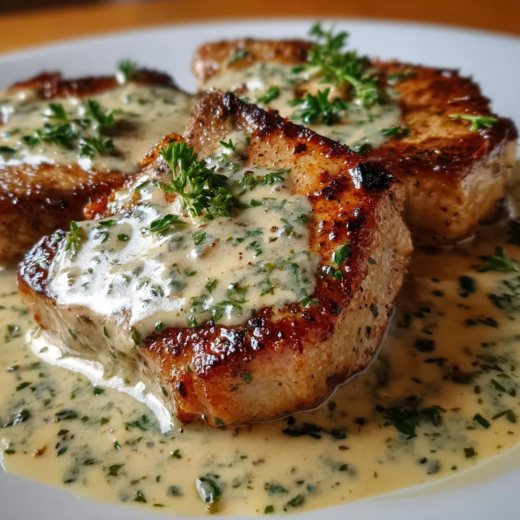 Pan-Seared Pork Chops with Creamy Herb Sauce and Garlic Butter - tertiary view