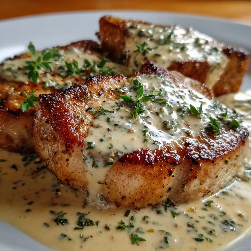 Pan-Seared Pork Chops with Creamy Herb Sauce and Garlic Butter - main view