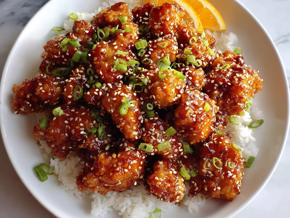Crispy Honey Sesame Chicken with Golden Batter and Glossy Sweet Sauce