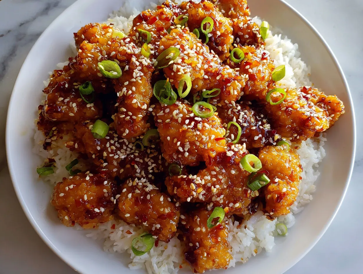 Crispy Honey Sesame Chicken with Golden Batter and Glossy Sweet Sauce - tertiary view