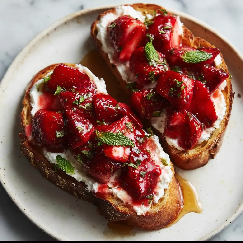 Elegant Roasted Strawberry Whipped Ricotta Toasts with Fresh Herbs and Honey Drizzle - tertiary view