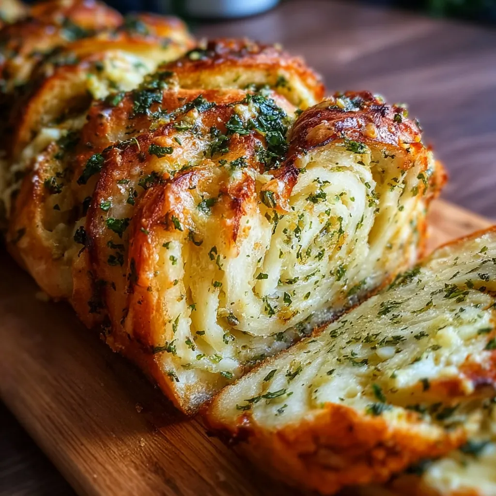Swirled Garlic Herb And Cheese Bread With Fresh Herbs And Melted Cheese - secondary view