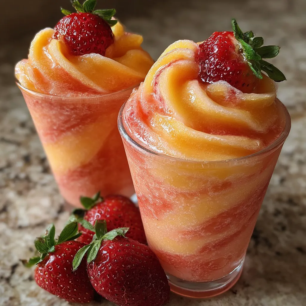 Fresh Mango Strawberry Swirled Slushies with Natural Fruit and Ice - main view